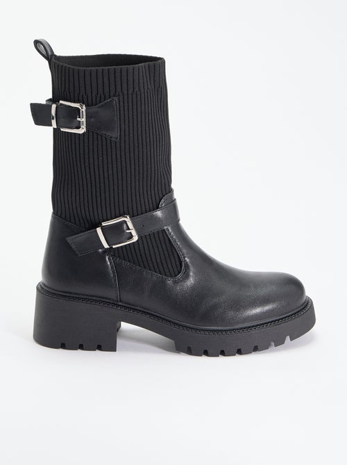 Boots met sok-effect van imitatieleer en gesp - Kiabi