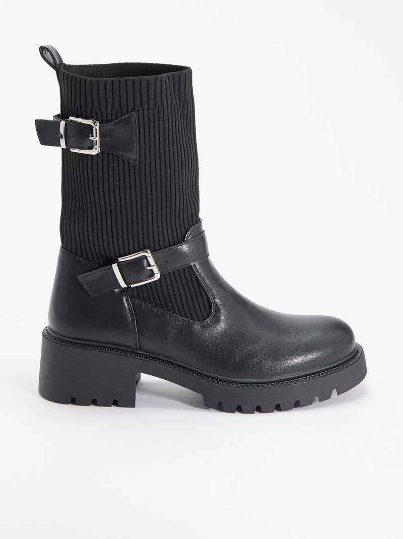 Boots met sok-effect van imitatieleer en gesp Zwart - Kiabi
