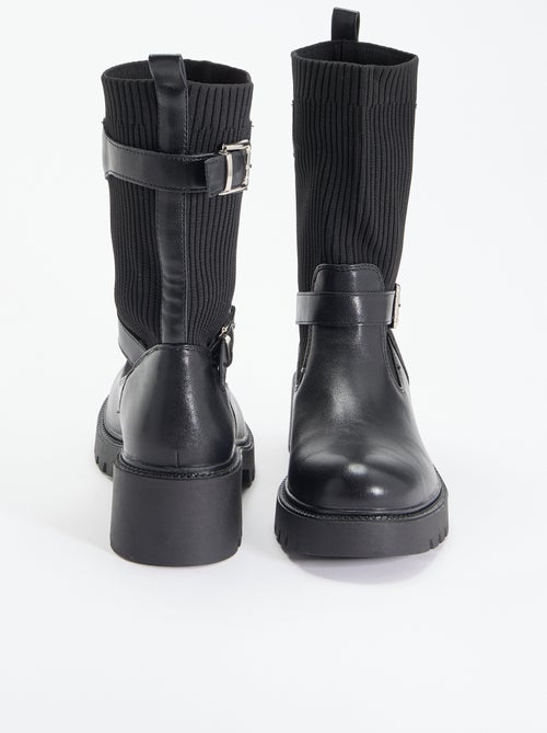 Boots met sok-effect van imitatieleer en gesp - Kiabi