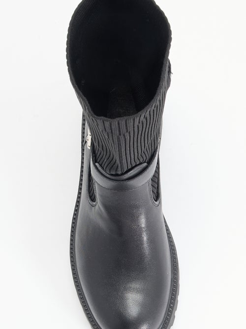 Boots met sok-effect van imitatieleer en gesp - Kiabi
