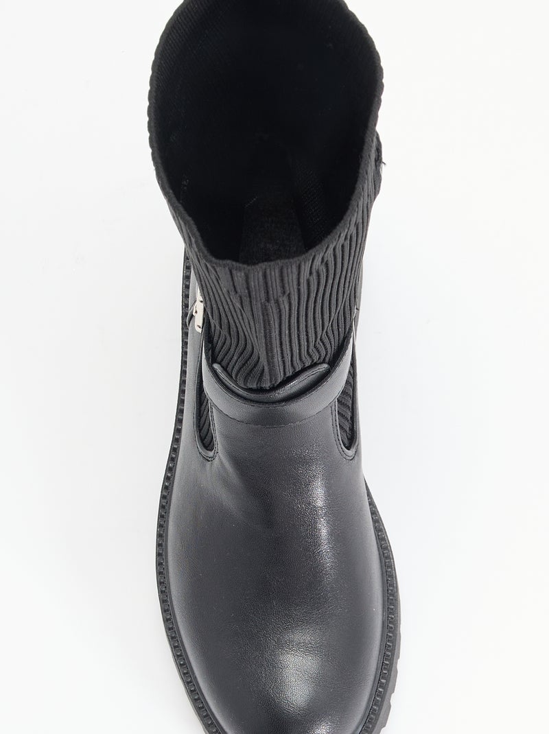 Boots met sok-effect van imitatieleer en gesp Zwart - Kiabi