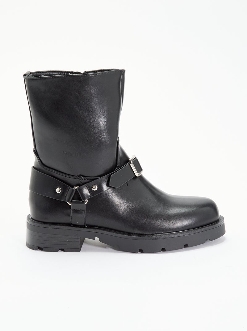 Boots van gelakt imitatieleer met fantasiebandjes Zwart - Kiabi