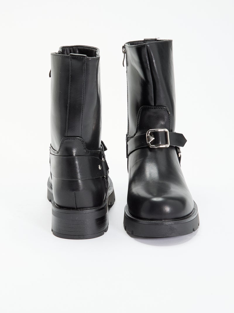 Boots van gelakt imitatieleer met fantasiebandjes Zwart - Kiabi