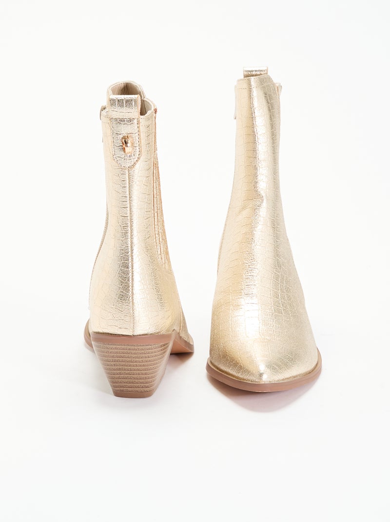 Boots van imitatielakleer met textuur en hakken Geel - Kiabi