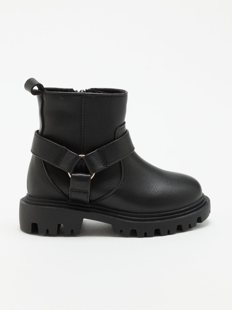 Boots van imitatieleer met bikerband Zwart - Kiabi