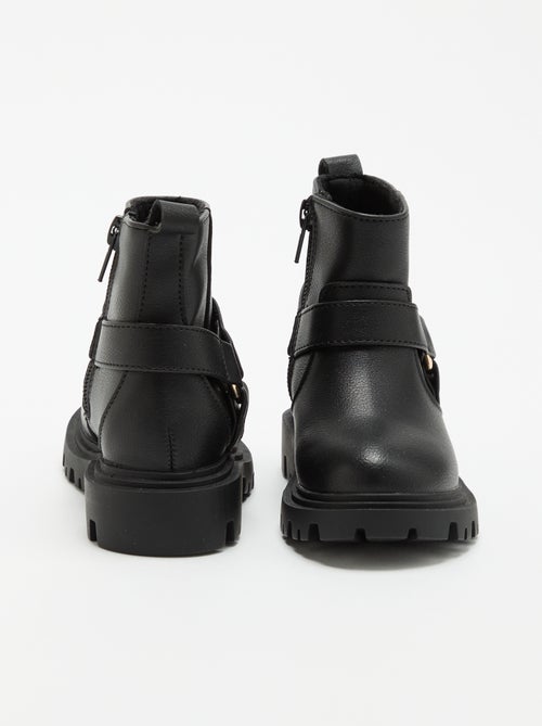 Boots van imitatieleer met bikerband - Kiabi