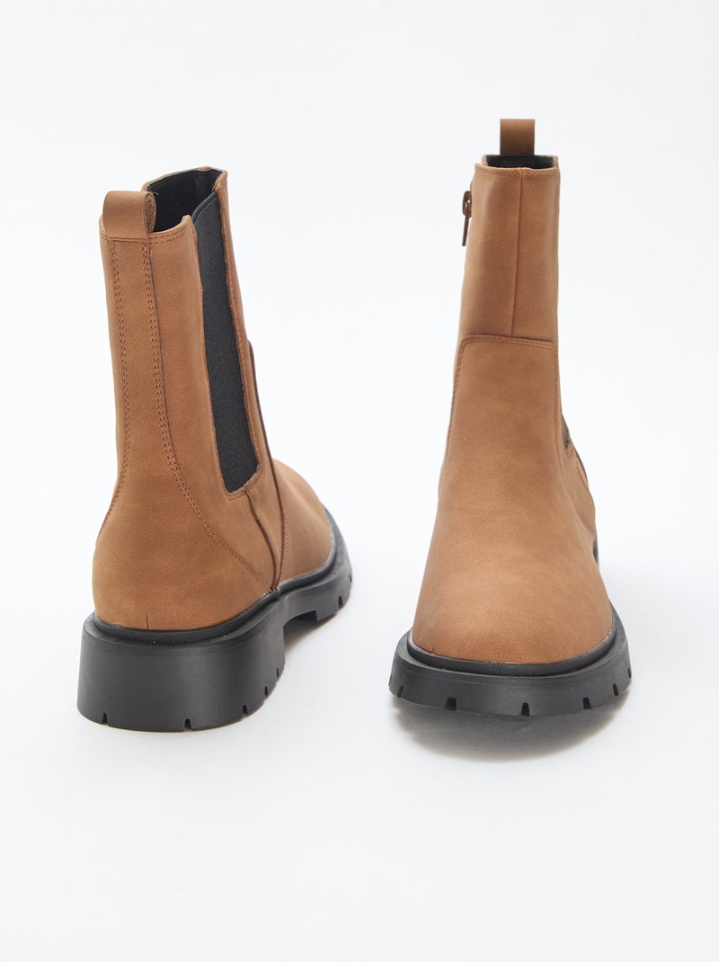 Boots van imitatieleer met elastiek - Chelseamodel Bruin - Kiabi