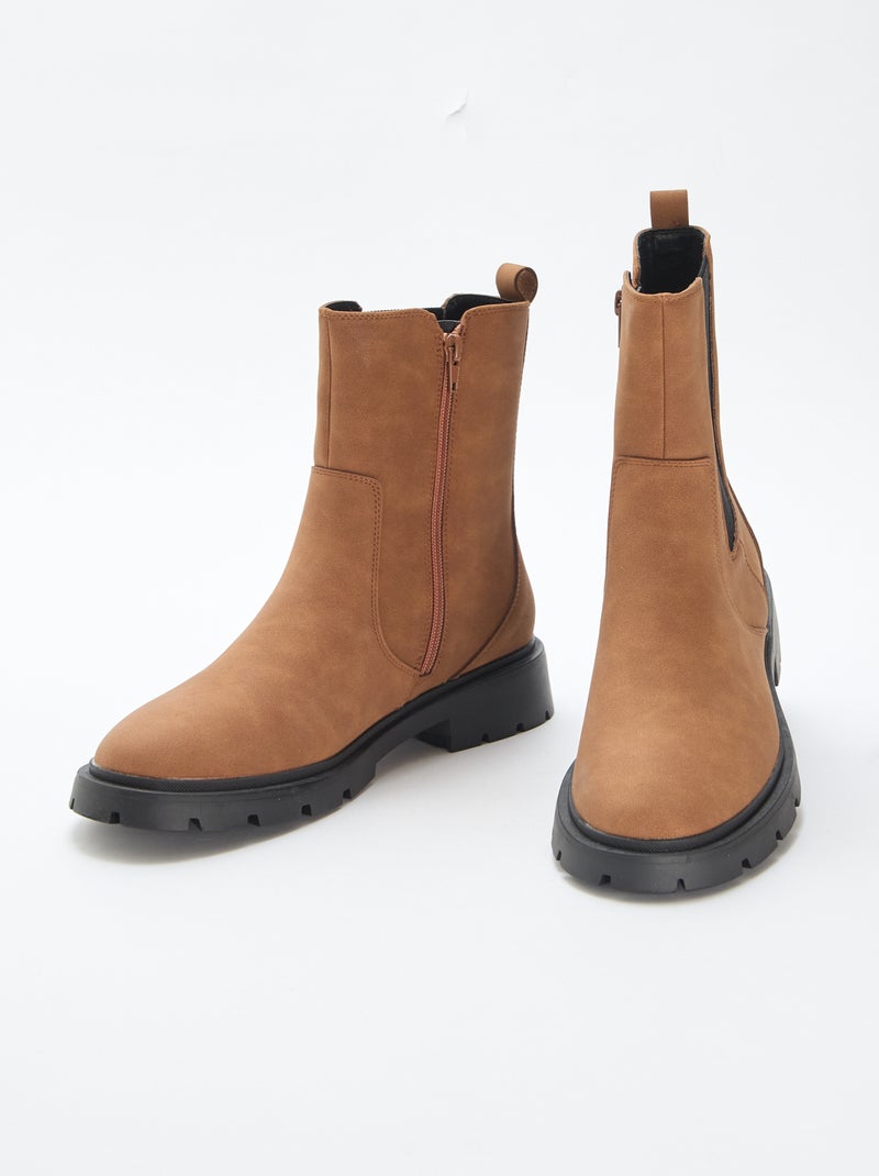 Boots van imitatieleer met elastiek - Chelseamodel Bruin - Kiabi