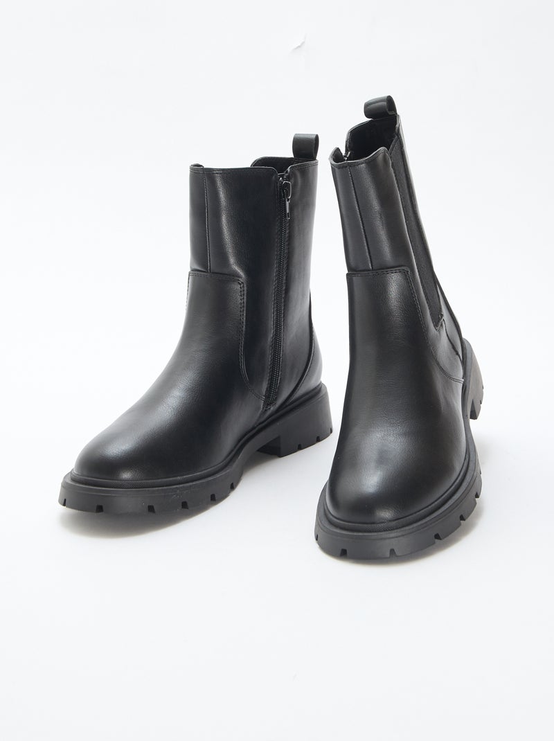 Boots van imitatieleer met elastiek - Chelseamodel Zwart - Kiabi