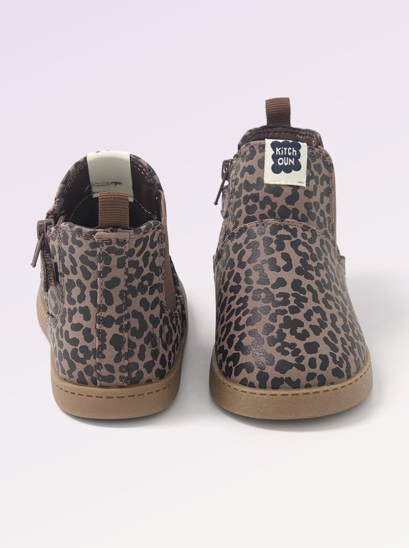Boots van imitatieleer met elastische inzet Biege - Kiabi