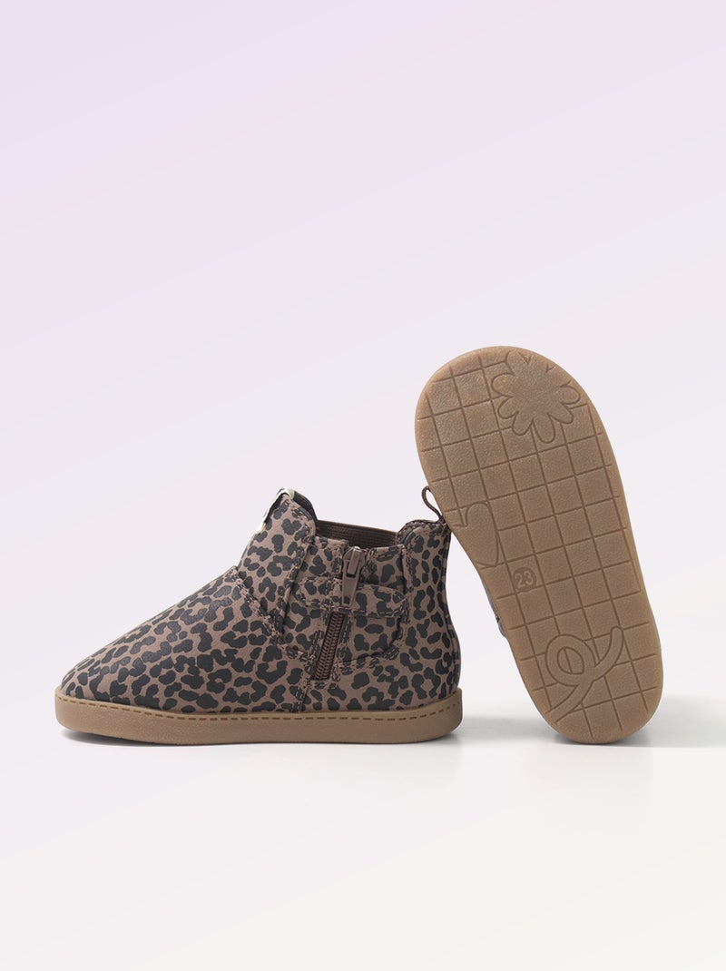 Boots van imitatieleer met elastische inzet Biege - Kiabi