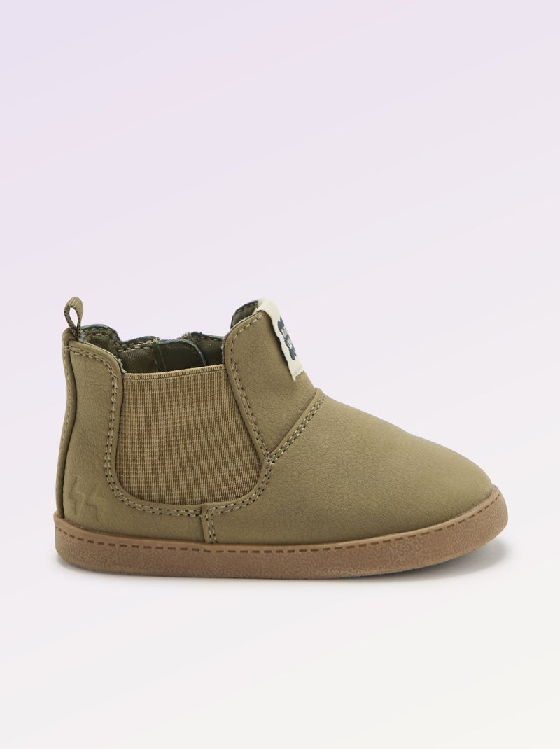 Boots van imitatieleer met elastische inzet Kaki - Kiabi