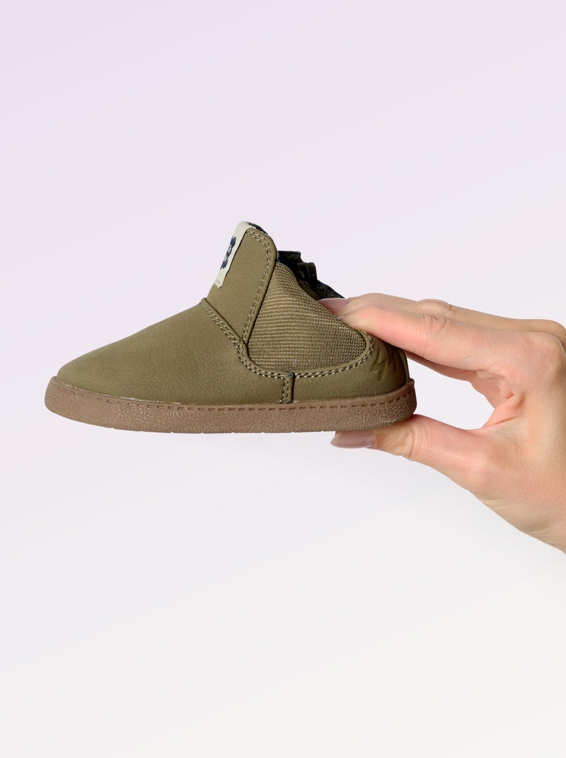 Boots van imitatieleer met elastische inzet Kaki - Kiabi