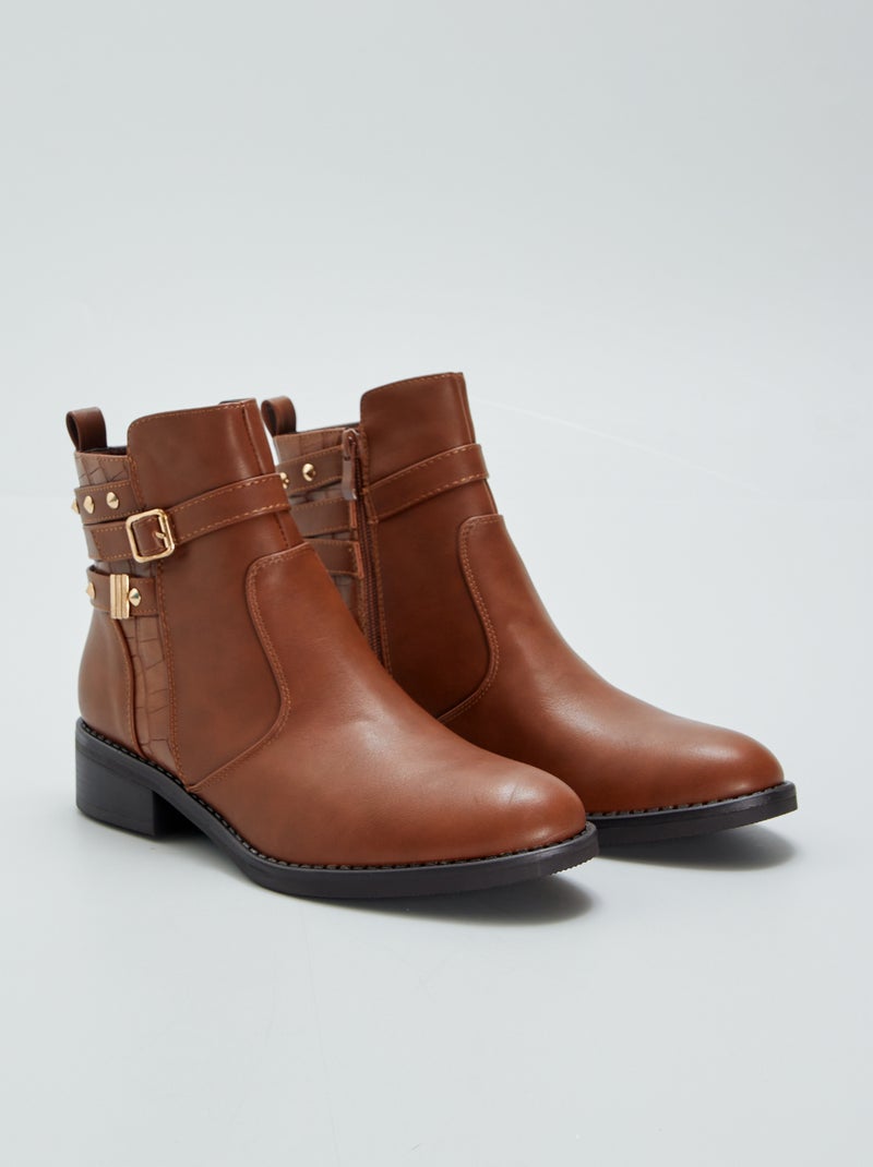Boots van imitatieleer met fantasiedetails BRUIN - Kiabi