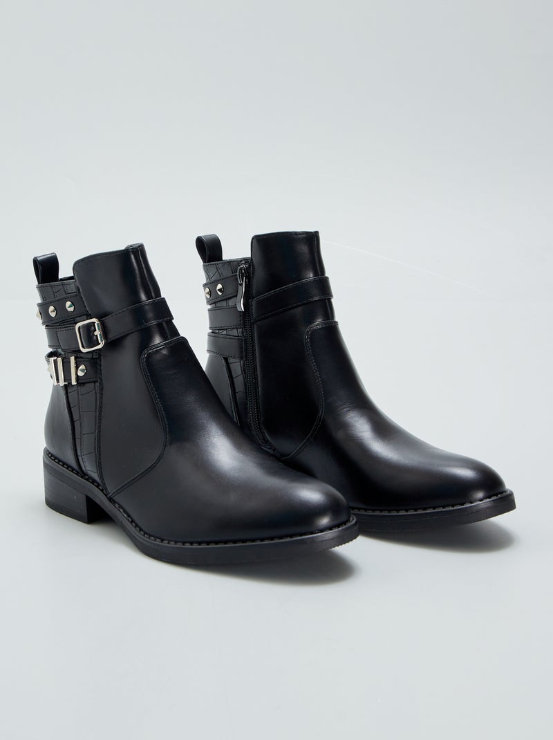 Boots van imitatieleer met fantasiedetails ZWART - Kiabi