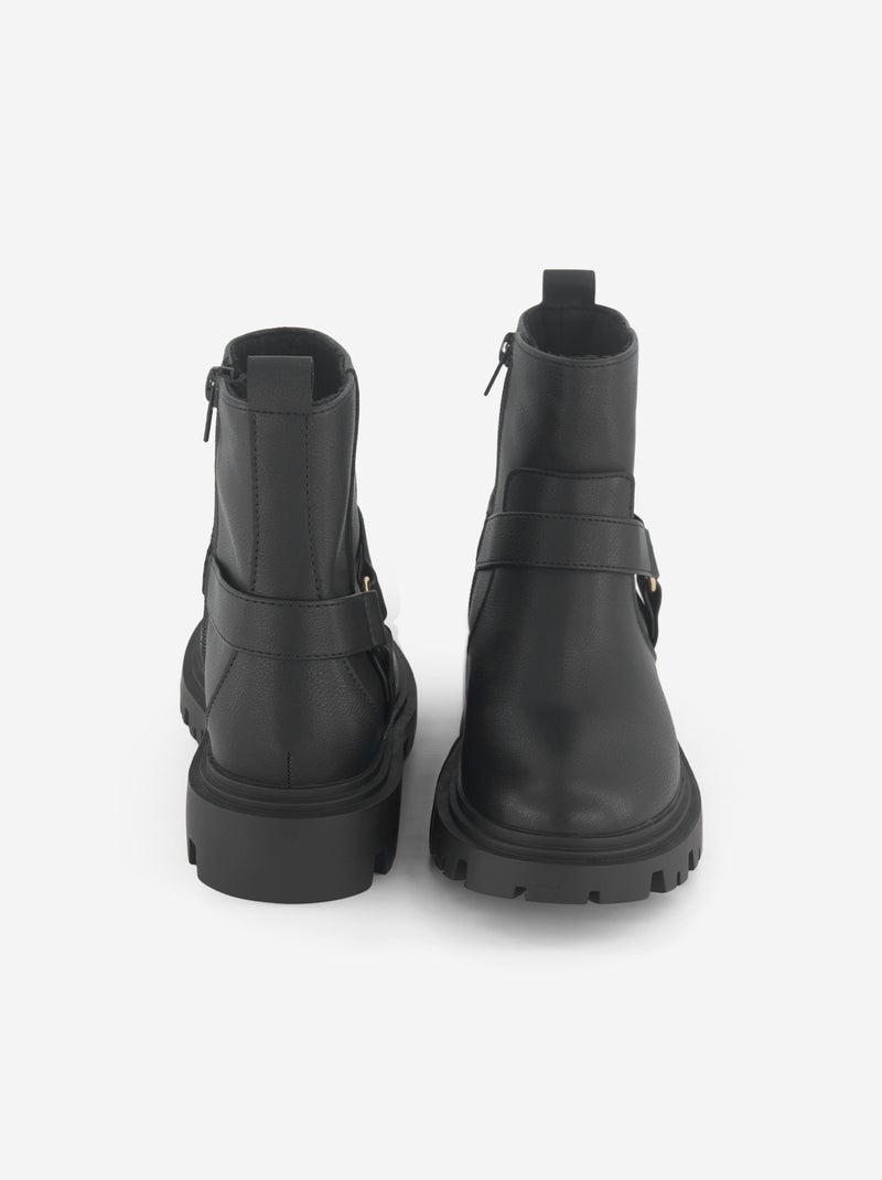 Boots van imitatieleer met fantasierijke bandjes Zwart - Kiabi