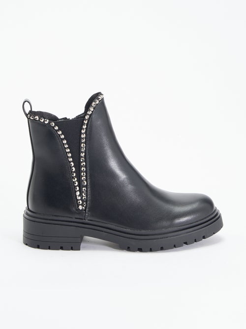 Boots van imitatieleer met strass - Kiabi
