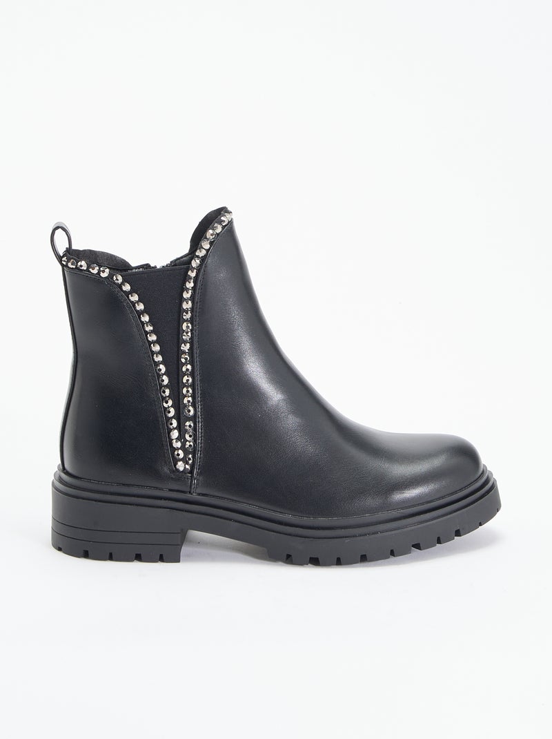 Boots van imitatieleer met strass Zwart - Kiabi
