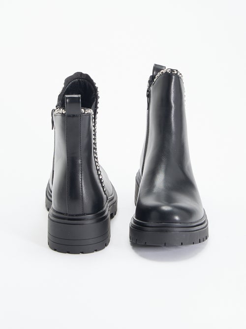 Boots van imitatieleer met strass - Kiabi