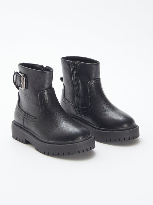 Boots van imitatieleer met textuur en metallic gesp - Kiabi