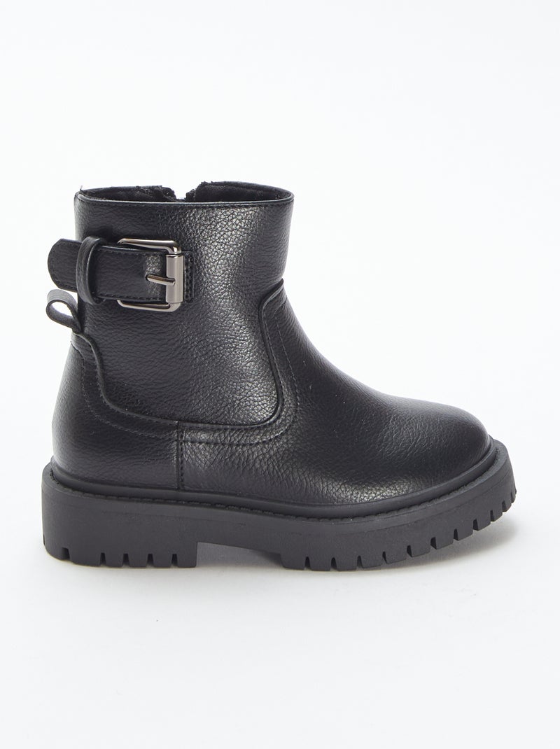 Boots van imitatieleer met textuur en metallic gesp Zwart - Kiabi