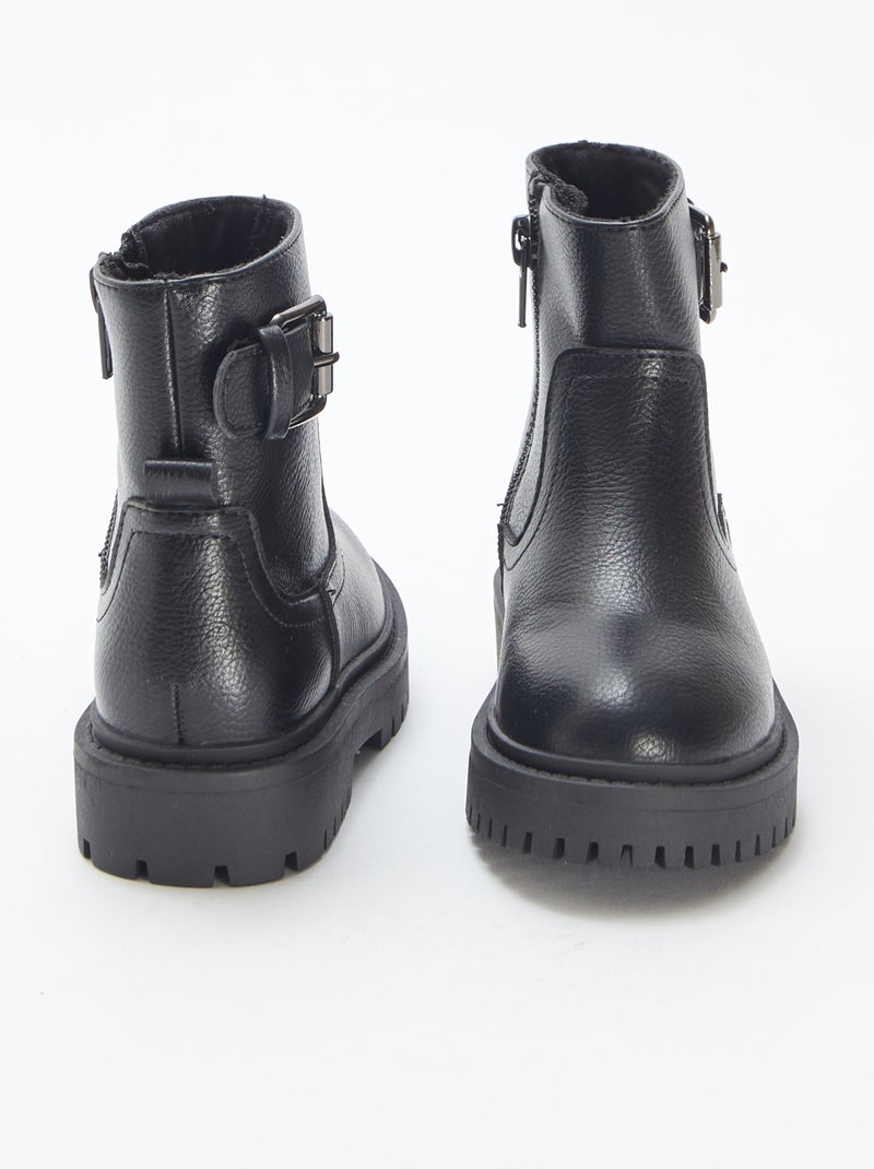 Boots van imitatieleer met textuur en metallic gesp Zwart - Kiabi