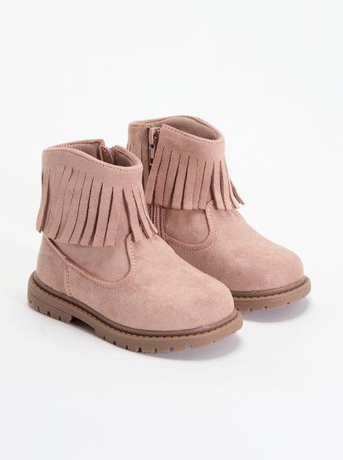 Boots van suède-look met franjes - Kiabi