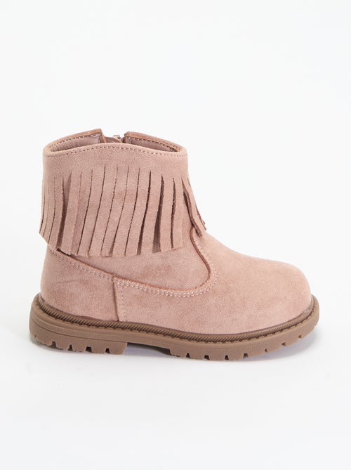 Boots van suède-look met franjes - Kiabi