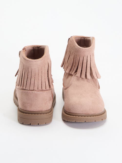 Boots van suède-look met franjes - Kiabi