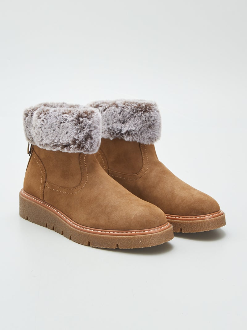Boots van suèdine-achtig materiaal met imitatiebont BRUIN - Kiabi