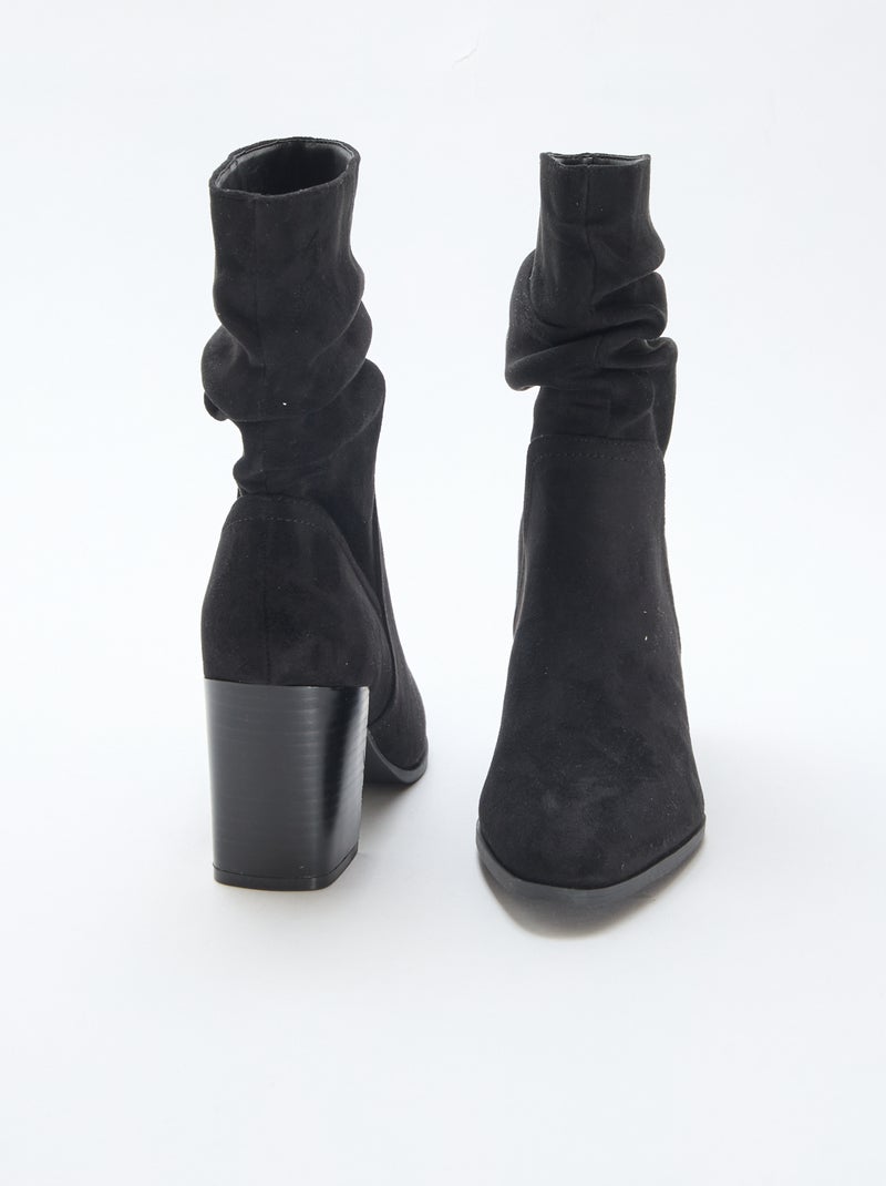 Boots van suèdine met geplooid effect Zwart - Kiabi