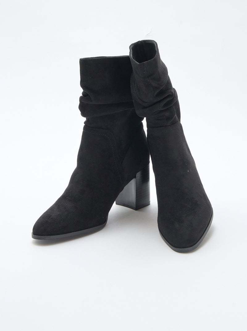 Boots van suèdine met geplooid effect Zwart - Kiabi