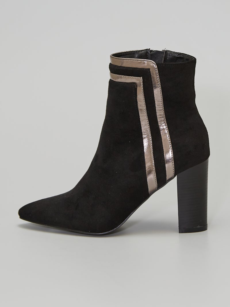 Boots van suedine met hak zwart / goud - Kiabi