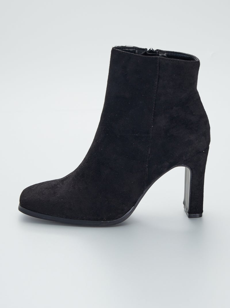 Boots van suèdine met hakje en vierkante neus zwart - Kiabi