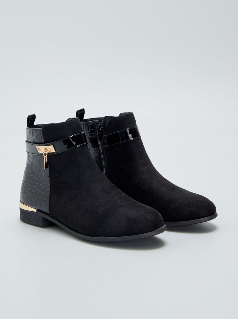 Boots van twee materialen met goudkleurige details ZWART - Kiabi