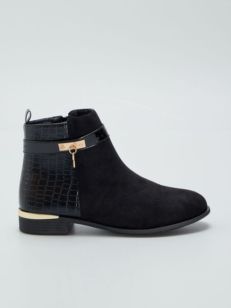 Boots van twee materialen met goudkleurige details ZWART1 - Kiabi