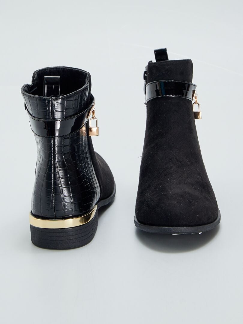 Boots van twee materialen met goudkleurige details ZWART1 - Kiabi