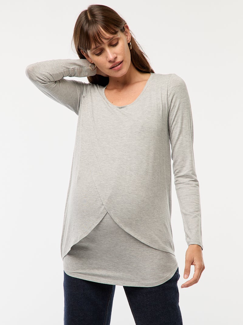Borstvoedings-T-shirt met gemêleerd effect Grijs - Kiabi