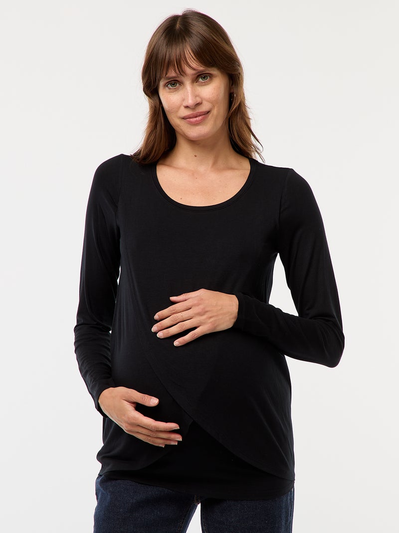 Borstvoedings-T-shirt met gemêleerd effect zwart - Kiabi