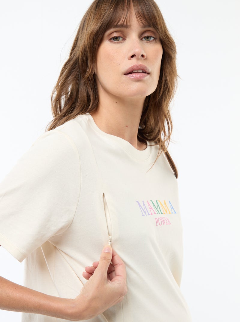 Borstvoedings-T-shirt met korte mouw en print Wit - Kiabi