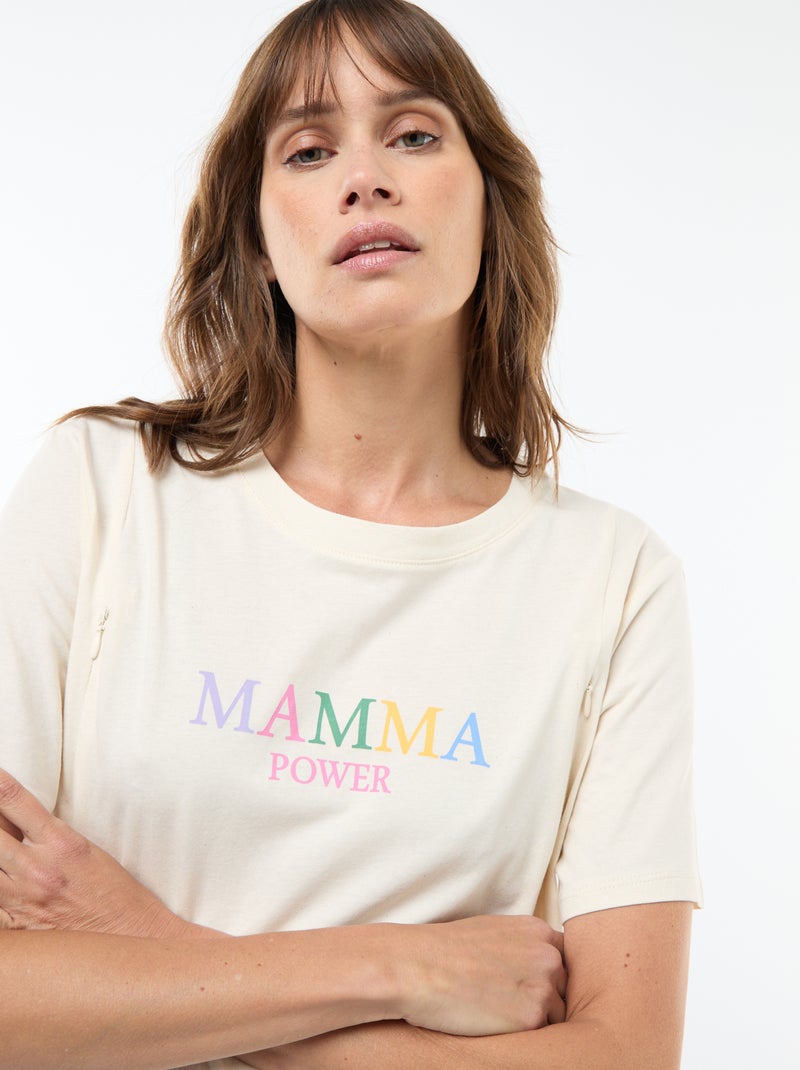 Borstvoedings-T-shirt met korte mouw en print Wit - Kiabi