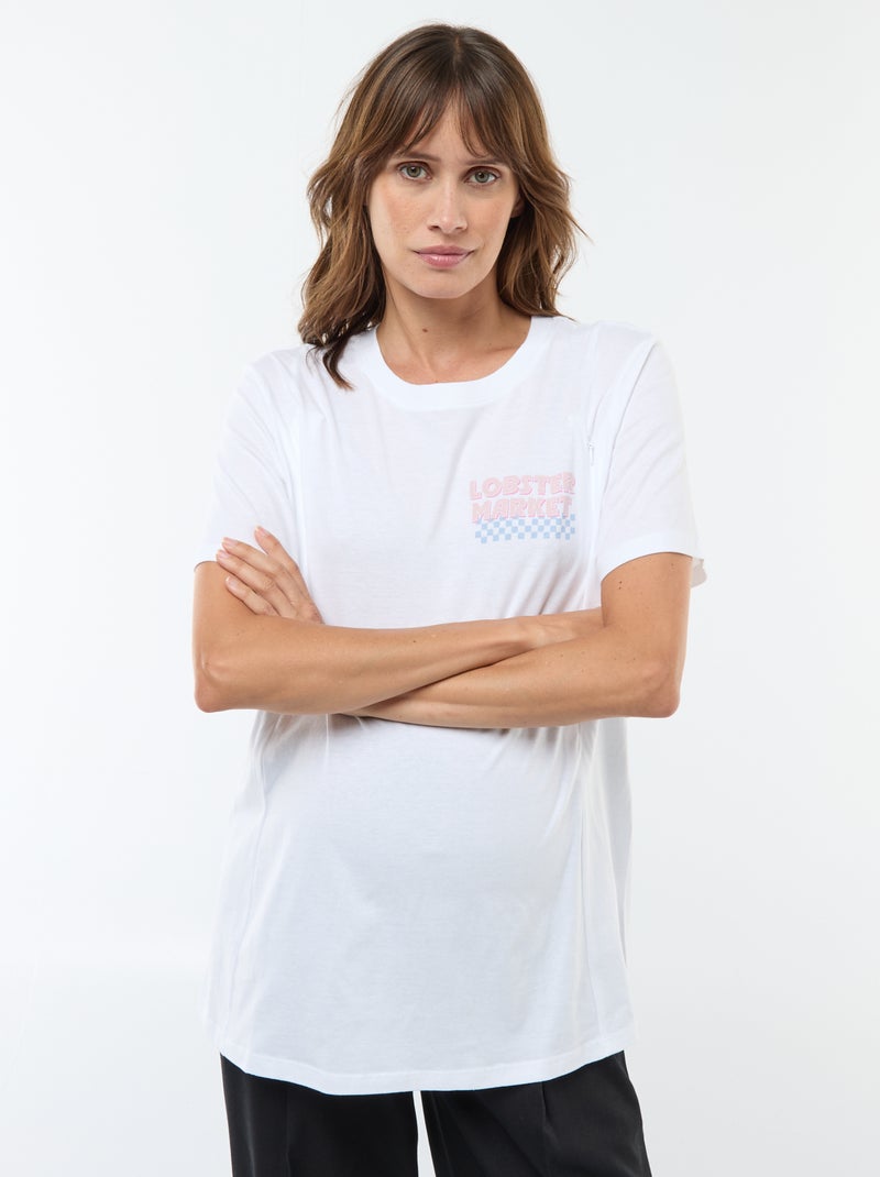 Borstvoedings-T-shirt met korte mouw en print Wit - Kiabi