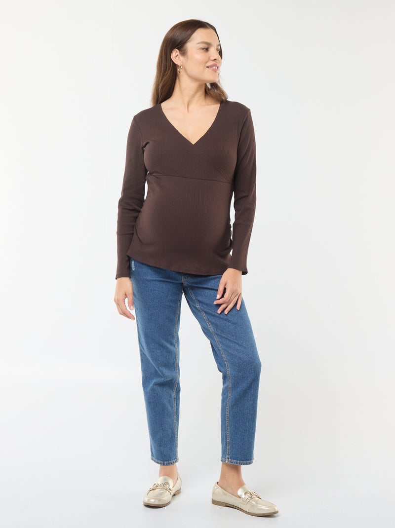 Borstvoedings-T-shirt met overslag bruin - Kiabi