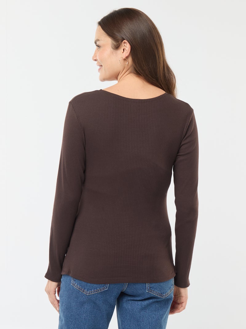 Borstvoedings-T-shirt met overslag bruin - Kiabi