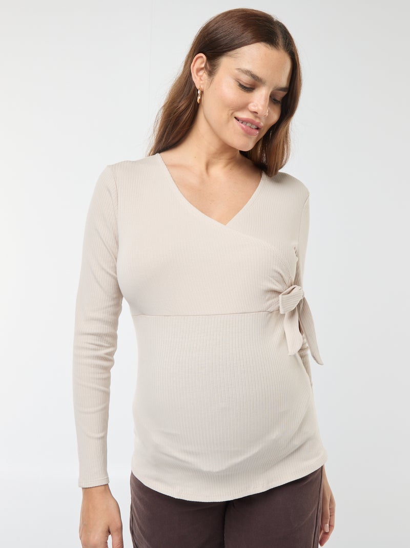 Borstvoedings-T-shirt met overslag Grijs - Kiabi