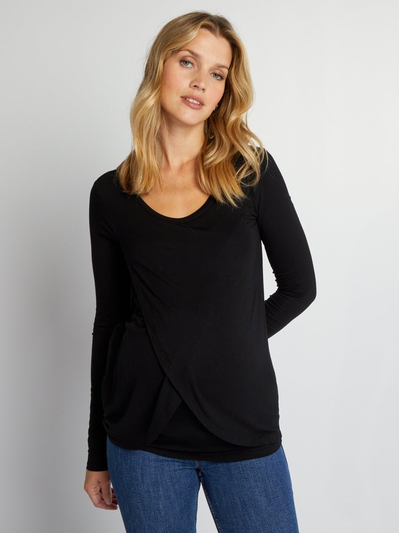 Borstvoedings-T-shirt met overslag zwart - Kiabi