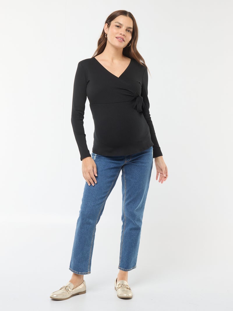 Borstvoedings-T-shirt met overslag zwart - Kiabi