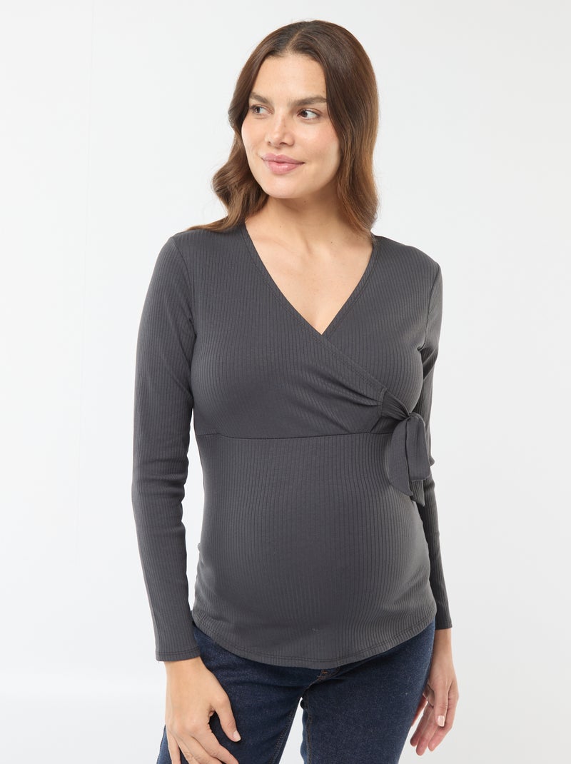 Borstvoedings-T-shirt met overslag Zwart - Kiabi