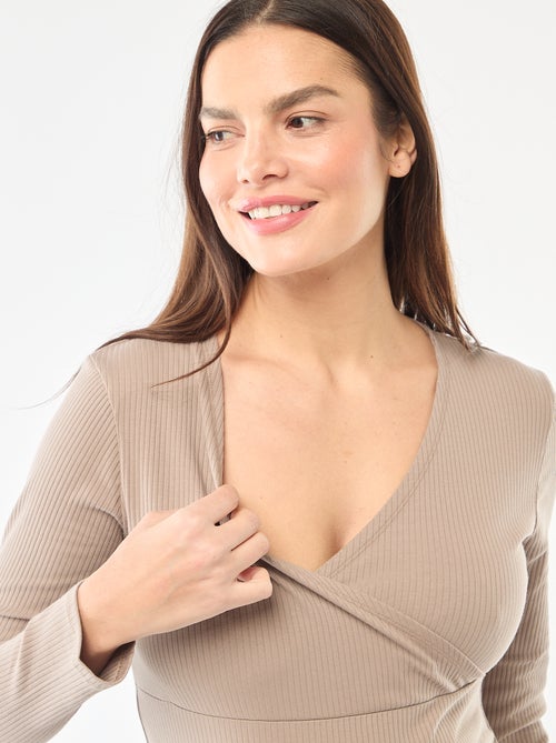 Borstvoedings-T-shirt van ribstof - Kiabi