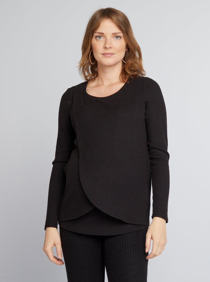 Borstvoedings-T-shirt van ribtricot zwart - Kiabi